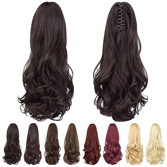 Claw Clip Ponytail Extension, 16" Clip in Ponytail,Black brown