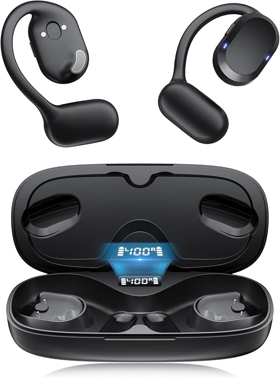 TTQ Open Ear Headphones, Open Ear Earbuds, IPX7 Waterproof, Bluetooth 5.3 True Wireless Sports Over Ear Earbuds with Earhooks, Built-in Mic, Crystal-Clear Calls for Running Workout Cycling Driving