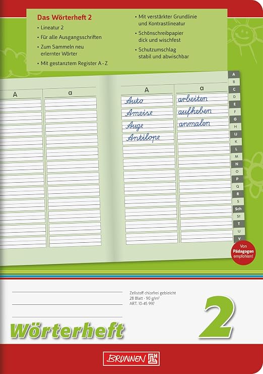 Brunnen 1045997 Notebook 2 (A5, 28 Sheets, ruling 2, with Index).