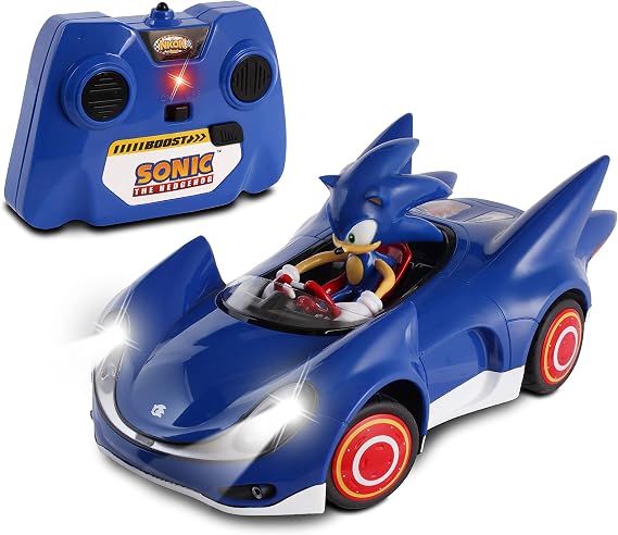 NKOK Sonic & Sega All Stars Racing RC Car - Remote Control, Ages 6+ | 2.4 GHz full-function control, turbo boost, LED headlights, up to 16 cars simultaneously - 11.5 x 5.0 x 8.0 in