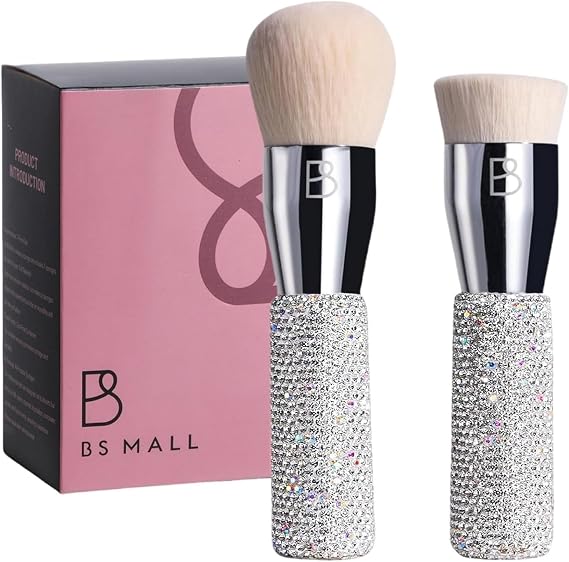 BS-MALL Makeup Brushes Luxury Diamond Handmade Powder Blush Brush Premium Synthetic FoundationSoft Synthetic Bristles Pack of 2