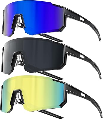Sport Cycling Sunglasses for Men - Women 3 Pack Baseball Shades Sports Glasses for Running MTB Bike Softball