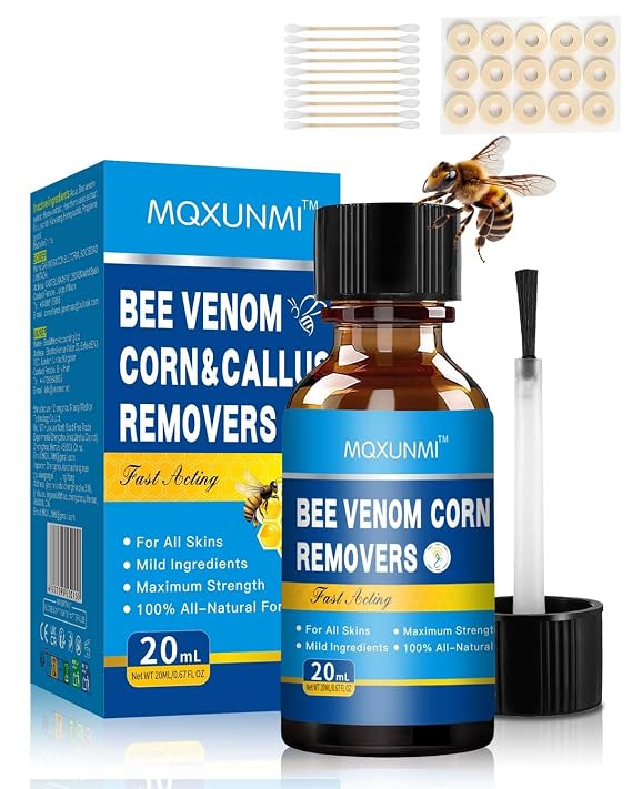 Bee Venom Wart Remover, 20ML Liquid Corn Removers for Feet Fast Acting Corn Removers for Toes, Extra Strength Bee Venom Wart, Corn and Callus Removers Safe Foot Care with Corn Cushions