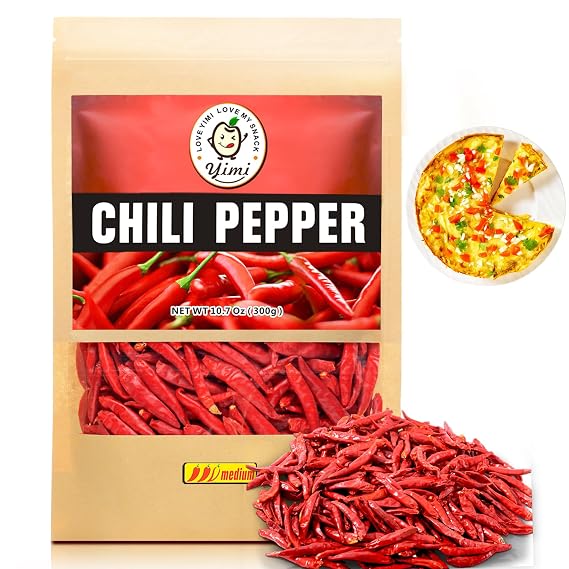 Yimi Dried Red Chilis Peppers, Medium Hot Spice For Multi Cuisine 10.7 Oz