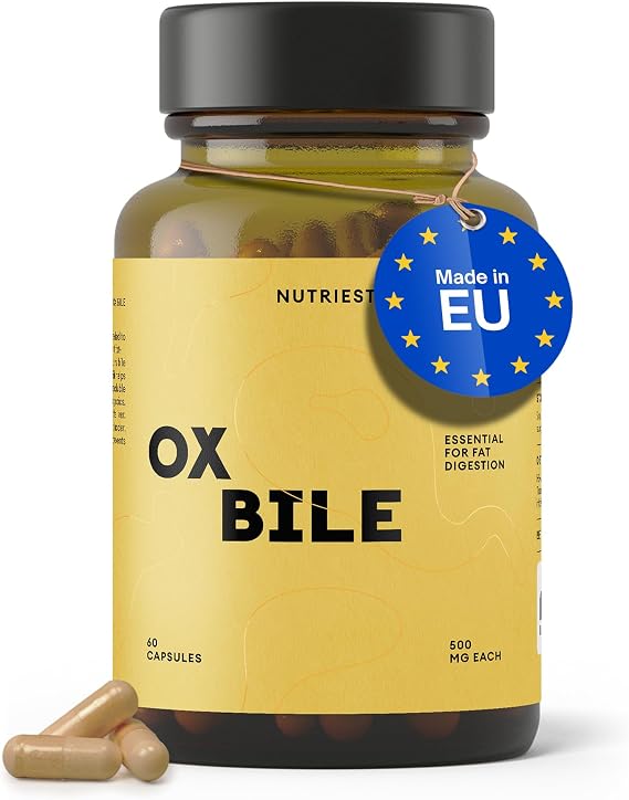 Nutriest Ox Bile Salts (60 Capsules) – Ox Bile 500 mg | Bovine Bile Salts from Europe | Supports Normal Fat Digestion