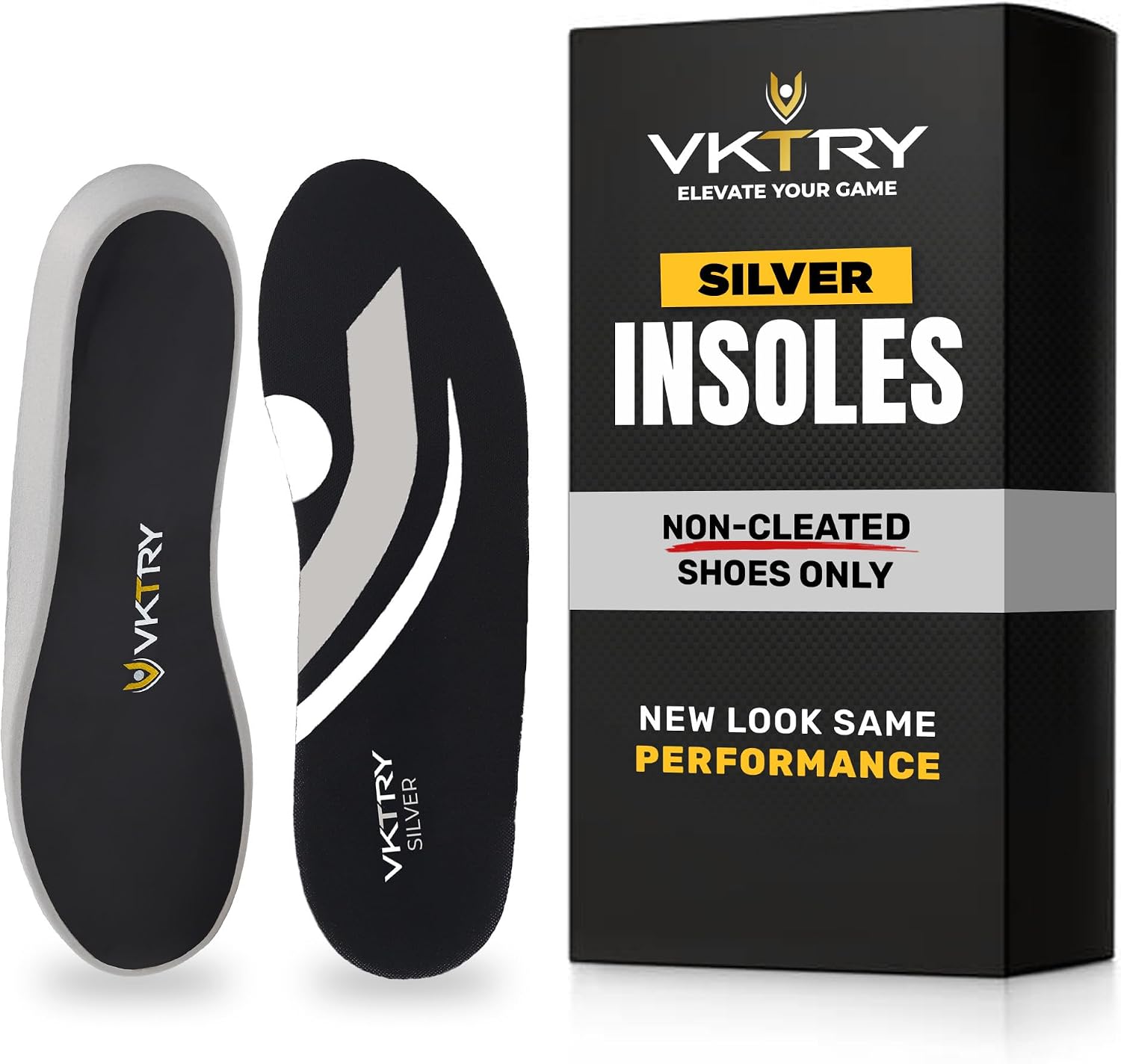 VKTRY Silver Sports Insoles: Carbon Fiber Insoles for Casual Athletes – Shock Absorbing Insoles for Energy Return & Explosiveness, Injury Protection & Recovery, Silver, Men: 11-11.5, Women 13-13.5