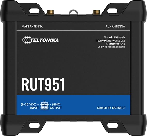 Teltonika RUT951 RUT951A00800 Industrial 4G LTE Router, Dual SIM Cellular Router with Wi-Fi & Ethernet, 3G/4G Connectivity, Remote Monitoring & VPN Support, North America Version