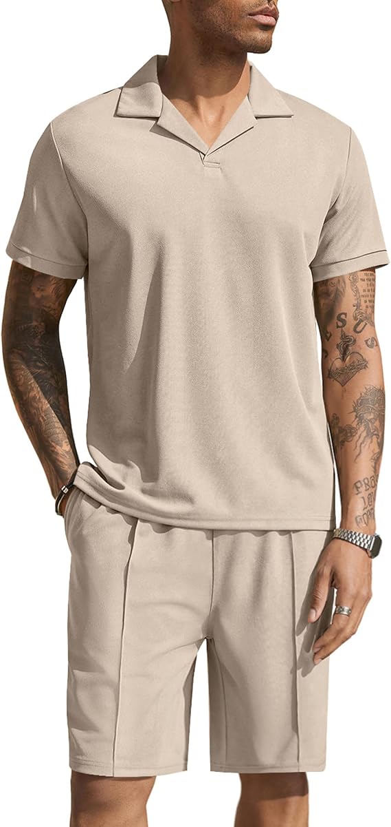 COOFANDY Men's Polo Shirt and Shorts Set 2 Piece Outfits Fashion Summer Tracksuits Short Sleeve Casual Polo Suit
