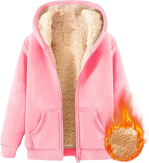 Boys Fleece Jacket Zip Up hoodie Kids Winter Coats Warm Soft Sherpa Lined Hooded Outerwear for Girls