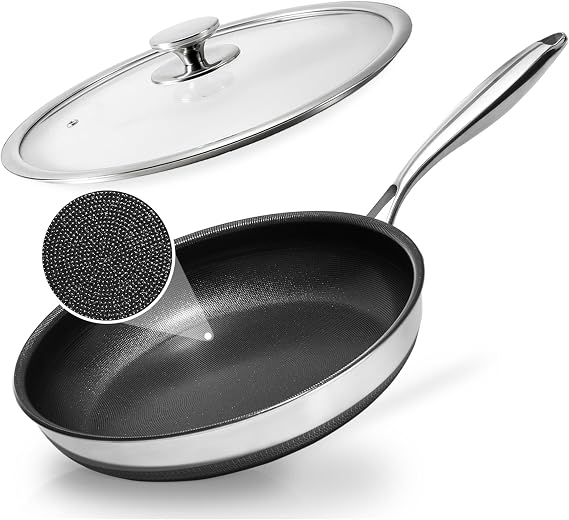 KOKHUB 24cm Non Stick Frying Pan, Titanium Ceramic Tri-Ply Stainless Steel
