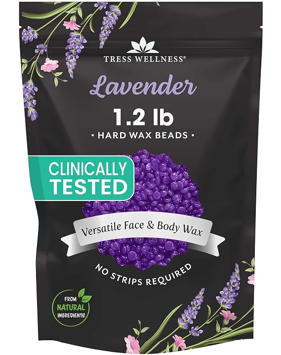 Tress Wellness Wax Beads - Safe for Skin - Dermatologically Tested - At-Home Kit for Bikini, Brazilian & Full Body - Lavender 1.2 lbs