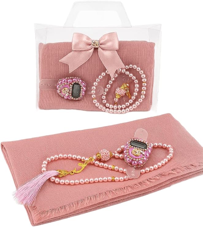 Premium Hijab Gift Set 3-Piece Muslim Set with Chiffon Scarf, Prayer Beads (Tasbih) & Zikr Counter