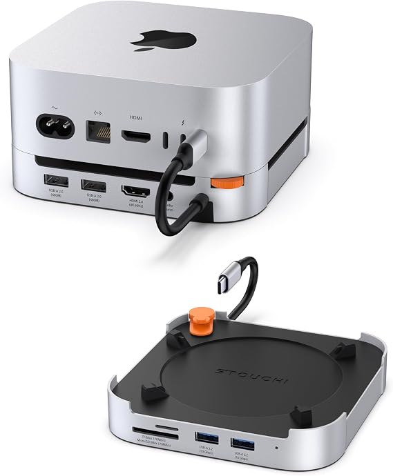 Stouchi Mac mini M6, M5 Pro, M4 Dock Stand with NVMe SATA SSD Enclosure