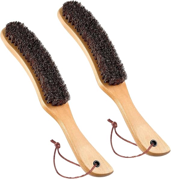 2PCS Clothes Brush, Boar Bristle Lint Brush with Natural Boar Bristles, Wool and Cashmere Brush for Coats and Suits, Velvet Brush for Sofa and Upholstery, Reusable Garment Care Cleaning Tool