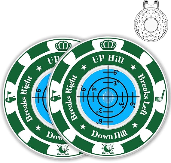 2 Pack Golf Green Reader, Ball Marker with Hat Clip, Gift for Men