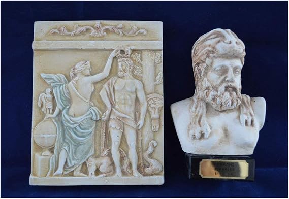 Estia Creations Heracles Bust Plus Hercules Hero with Muse Urania Sculpture Relief Sculpture