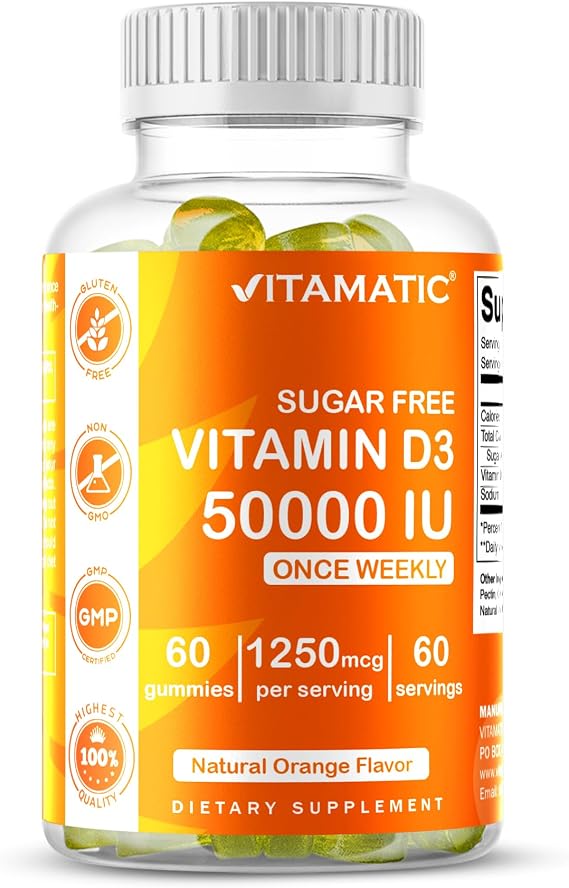 Vitamatic Vitamin D3 50,000 IU, 60 Natural Orange Flavor Gummies