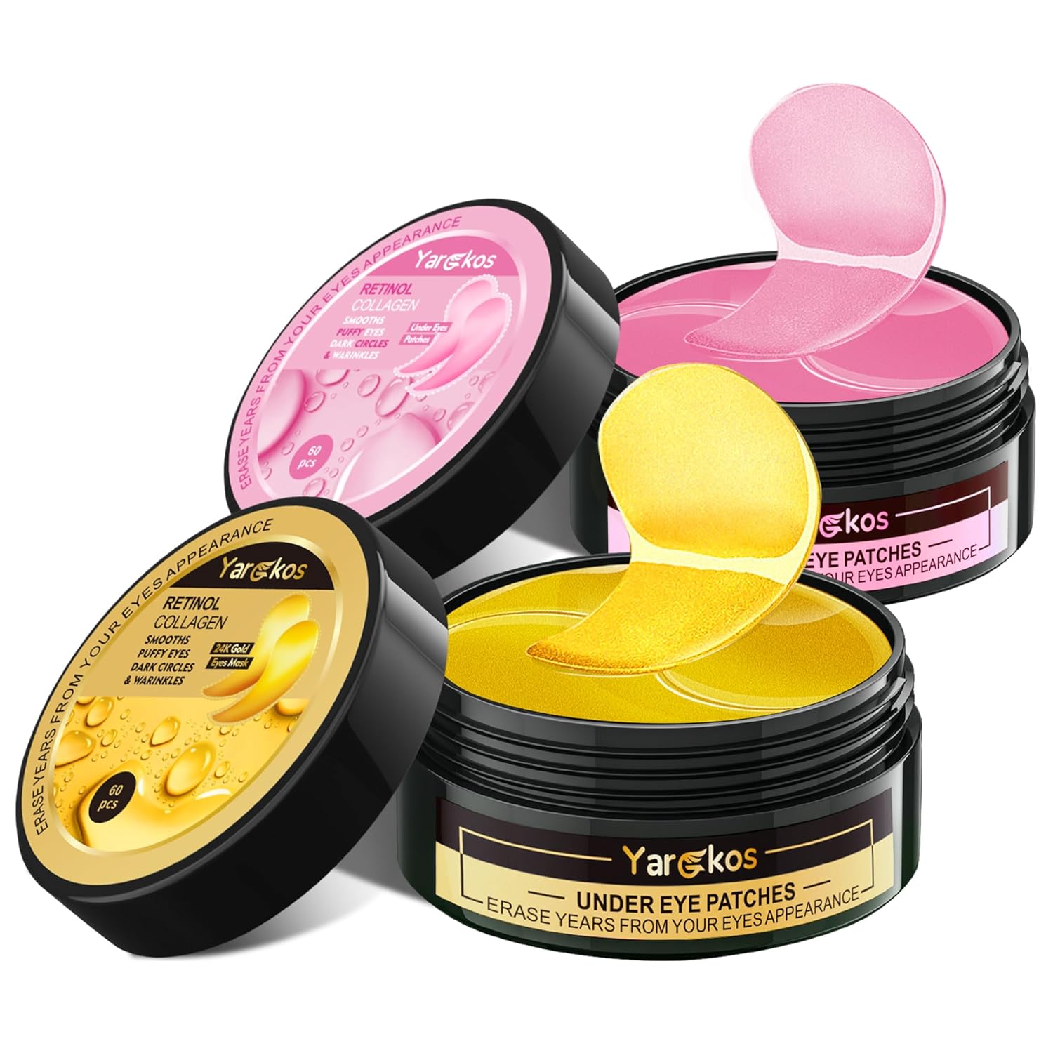 Pack of 2 60 Hydration Moisturising Eye Pad Mask Pink + 24 K Gold 30 Pairs of Collagen Hydrogel Anti-Ageing Eye Pads Hyaluronic Acid Eye Mask Dark Circles Removal Collagen Eye Mask