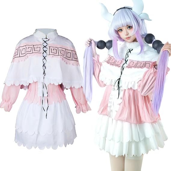 COLSA Halloween Anime Kanna Kamui Cosplay Costume Kobayashi's Maid Dress Outfit Women Sweet Pink Fancy Skirt with Stockings