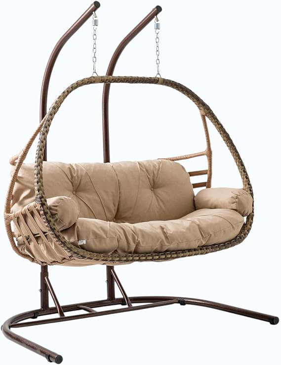 Rehome Malta Çiftli Rattan Bahçe Salıncağı | Açık Kahve