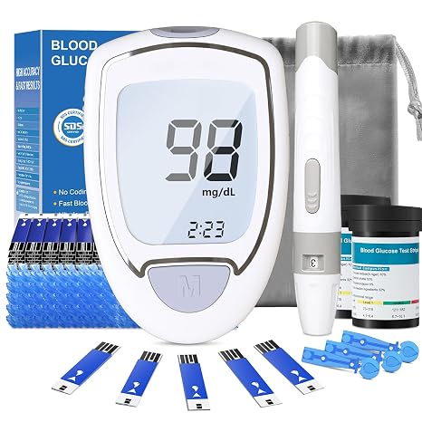 Blood Sugar Monitor with 50 Test Strips & 50 Lancets for Diabetes Testing, Blood Glucose Meter with Auto Eject, No Coding & Large LCD for Seniors, Glucometer Diabetes Testing Kit for Travel & Home Use
