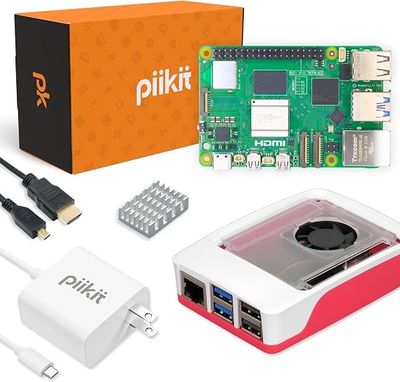Starter Kit for Raspberry Pi 5 4 GB - Essential Edition | 27 W Power Supply | Case with Integrated Fan and Heat Sink | 4K 60 Hz Micro-HDMI Cable