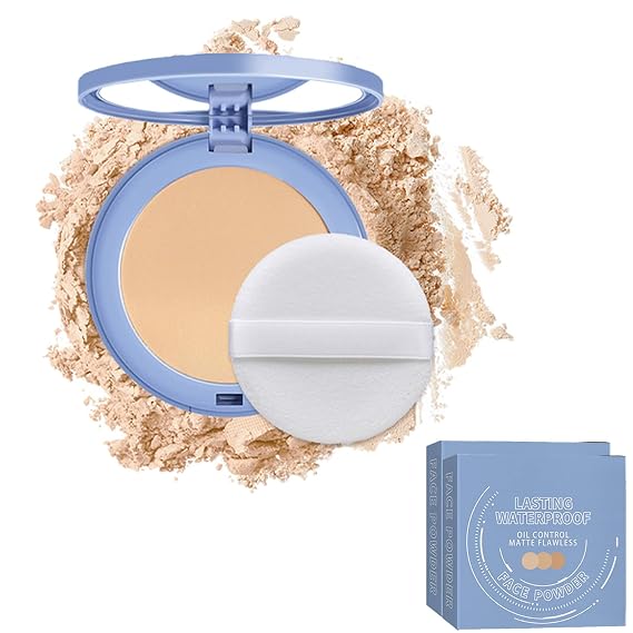 Matte Perfection Pressed Powder, Oil Control Face Pressed Powder, Waterproof Long Lasting Finishing Compacto to Achieve a Flawless Matte Complexion (2pcs Natural Beige, 0.35 FL OZ)
