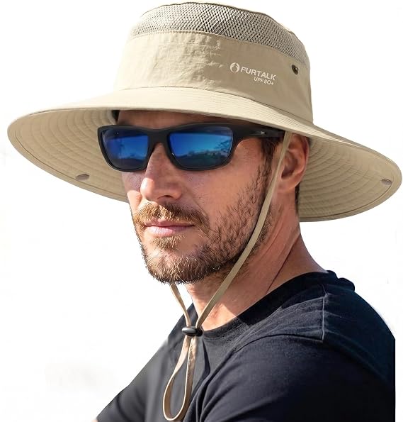 FURTALK Sun Hats for Men Women UPF Protection Wraparound Breathable Mesh | Cooling Comfort Fishing Hat, Wide Brim, Size Adjustable, Quick Dry, Packable, Water-Repellent, Hiking, Summer Bucket Hats