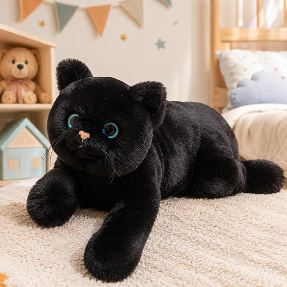 19.7 Inches Realistic Cat Stuffed Animal Black Soft Plush Kitty Toy for Kids and Girlfriend, Cute Cat Plush for Birthday Gift