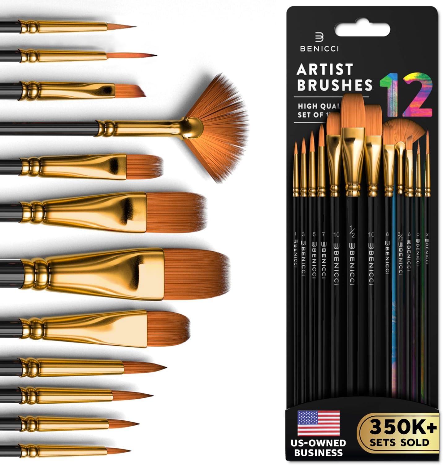 Professional Paint Brush Set of 12 - Artist Paintbrush Kit for Canvas, Gouache, and Fabric - Art Set for Kids and Adults - Supplies for Water, Oil, and Acrylic Painting – For Professionals & Beginners