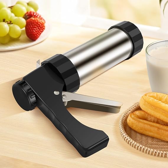 Churro Maker Machine, Stainless Steel Churros Gun Kit, Cookie Maker Machine, Churro Maker Machine with Piping Bag and Piping Nozzle, Easy to Clean with Sponge Brush