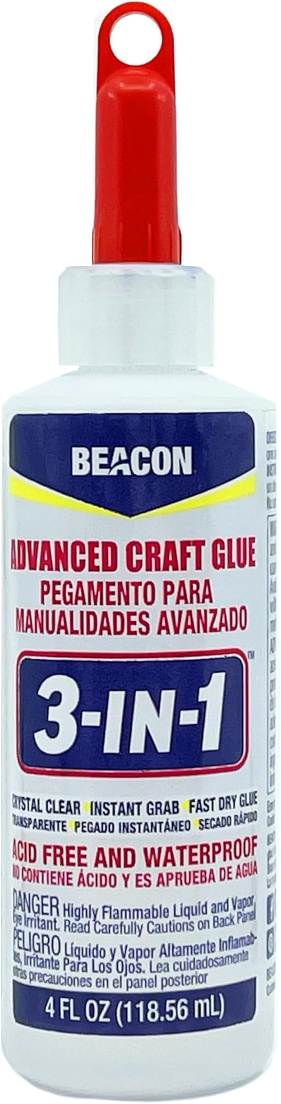 BEACON 3-in-1 Advanced Craft Glue - Fast-Drying, Crystal Clear Adhesive for Wood, Ceramics, Fabrics, and More, 4-Ounce