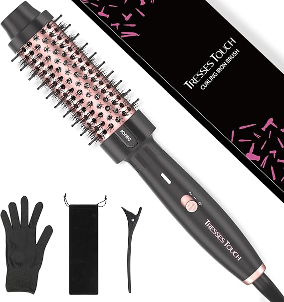 1.5 Inch Thermal Brush, Round Heated Hot Brush Blowout Ionic, Curling Brushes for All Hair, 2 Temperature Settings, Universal Voltage for Travel, Dual PTC, Not for Blow Drying, Rose Gold