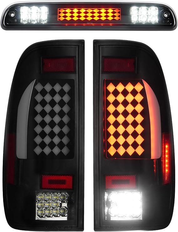 LED Tail Light + 3rd Brake Light Kit Fit for Ford F-250 F-350 F450 F550 Super Duty 1999-2007, Taillights and High Mount Stop Light, Smoke Lens 3Psc