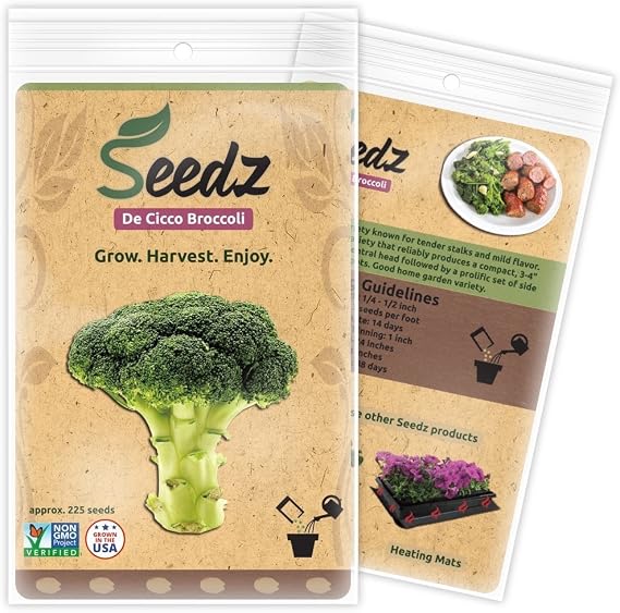 Organic Broccoli Seeds, APPR. 225, De Cicco Broccoli, Heirloom Vegetable Seeds, Certified Organic, Non GMO, Non Hybrid, USA