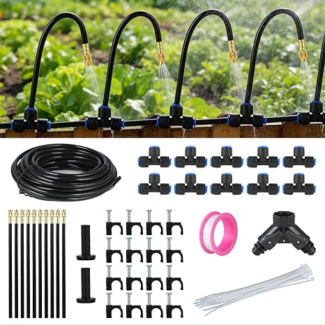 Drip Irrigation System for Garden Watering: 32FT Automatic Sprinkler Kit with Equipment Include 10 PCS Adjustable Sprinklers PE Line Hose 1/2" 1/4" Quick Connect for Raised Bed Flower Potted Lawn Yard