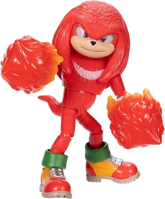Sonic The Hedgehog Sonic 3 Movie Fire Fist Knuckles Toy Figure by Jakks Pacific 13 cm Tall Highly Poseable for Boys/Girls Officially Licensed Sonic 3 Movie Recommended Age 3+