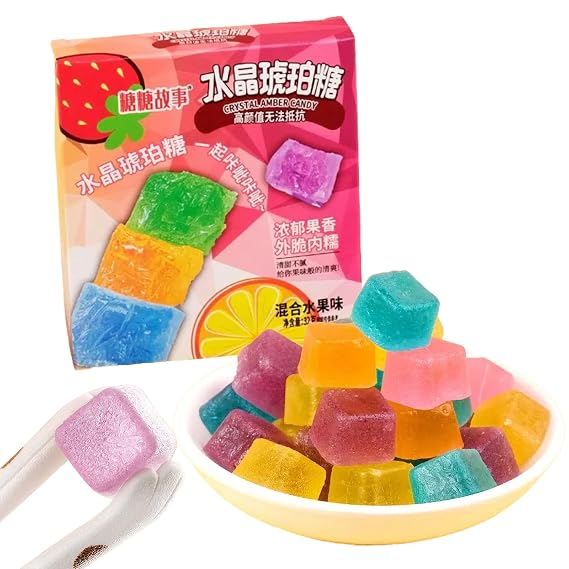 Gem Crystal Amber Candy - Multifruit Flavors, Stunning Appearance, Irresistible Crispy-Chewy Texture (32G)