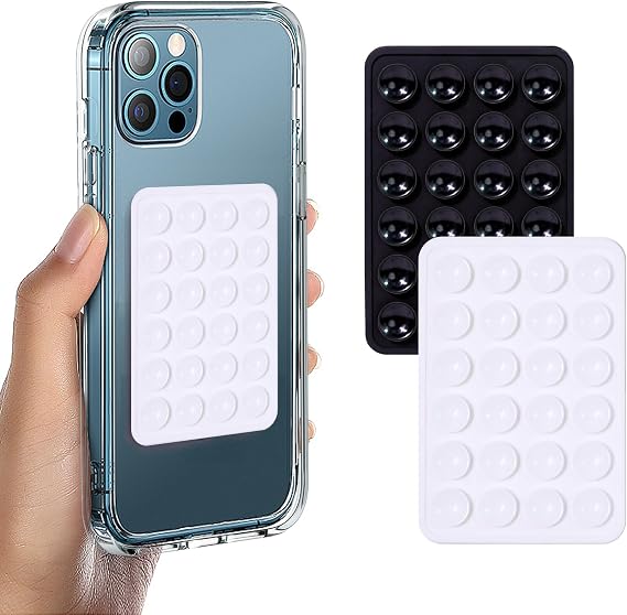 Suction Phone Case Mount, 2Pcs Silicone Phone Suction Grip Compatible with iPhone and Android Cases, Anti-Slip Hands-Free Mobile Accessory Holder, Sticky Phone Grip for Tiktok Videos and Selfies
