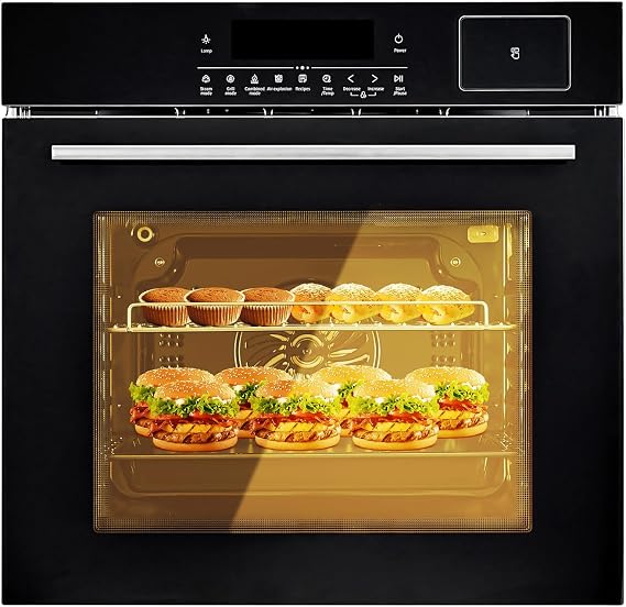 Single Wall Oven 24 in, Built-in Electric Ovens with 5 Automatic Recipes, 3000W, 240V, 2.5 CF Convection Built-in Oven, Stainless Steel, Touch Control, Timer, Safety Lock