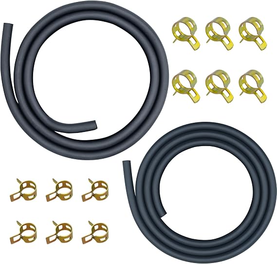 Strongthium 3/16 & 1/4 Rubber Gas Fuel Line Hose Set with 12 Pcs Clamps | for Lawn Mowers ATV Go-carts Mini Bikes 196cc 212cc 6.5hp 5.5hp 8hp 9hp 11hp 13hp Small Engines Generators