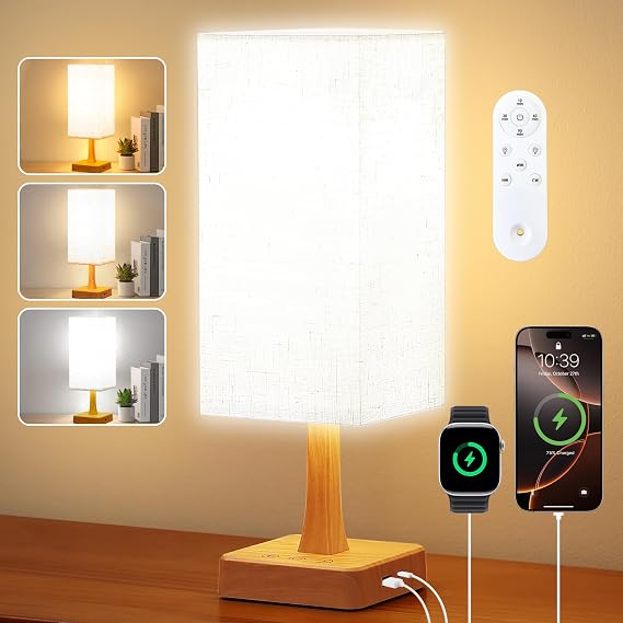SAD Lamp, 10000 Lux SAD Light with Remote, Upgrade Size, 3 Color Temperatures, 5 Brightness Level Full Spectrum Sun Light Lamp with USB C & A Ports Home/Office Use As Lift Mood, Wood [Energy Class G]