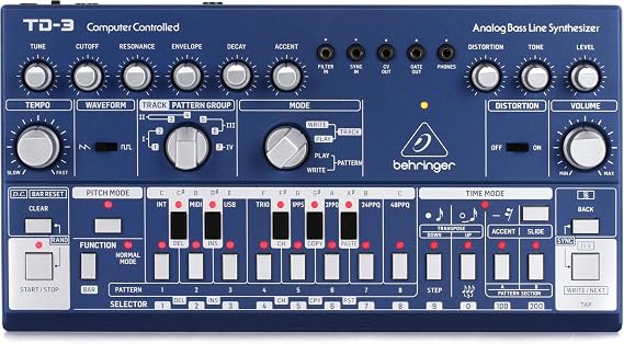 Behringer TD-3-BU Analog Bass Line Synthesizer with VCO, VCF, 16-Step Sequencer, Distortion Effects and 16-Voice Poly Chain