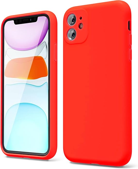 Apple iPhone 11 Kılıf 6.1 ile Uyumlu, Uruchi İnce Sıvı Silikon 3 Katmanlı Tam Kaplamalı Yumuşak Jel Kauçuk Kılıf Kapak 6.1 inç, Scarlet Kırmızısı