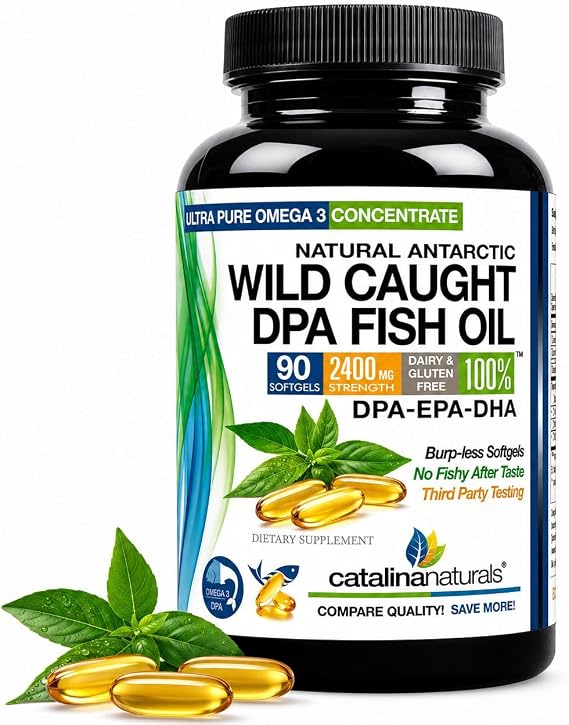 Fish Oil Omega-3 Supplement Wild Caught DPA EPA DHA 2900 mg Triple Strength Burp-Free Softgels 90 Count