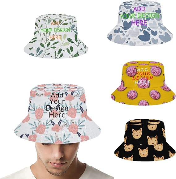 Custom Bucket Hats for Men Personlized Fisherman Cap Design Your Own Photo Text Logo Sun Protection Sunshade Beach Summer Sun Hat for Travel Fishing Outdoor Activities Black