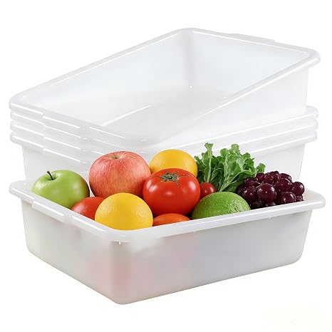 4-Pack Commercial Bus Tub Box/Tote Box, White Plastic Storage Bin