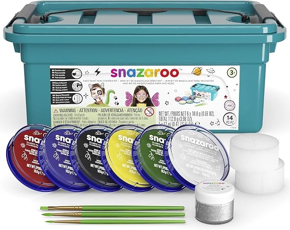 Snazaroo Face Paint Starter Kit w/ Carrying Case, 14 Piece Set, 6 Colors