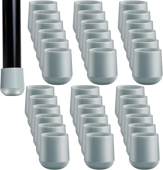 Jetec 36 Pieces 7/8 Inch Folding Chair Leg Caps Heavy-Duty Plastic Chair End Caps Non-Marring Furniture Glides Round Hardwood Floor Protectors, Grey