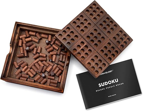 Iron & Glory Wooden Sudoku Board Game - Wooden Sudoku Puzzle - Brain Teaser Games For Adults - Portable Travel Games - Family Board Game - Puzzle Gifts For Men - Wood Pegs & Guide
